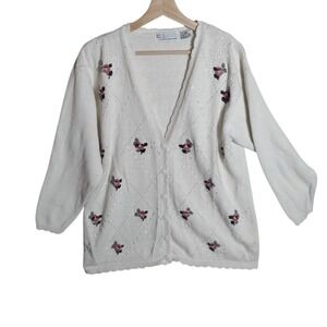 VTG Milano Design Group Floral Embroidered Button Front Cardigan Cottagecore L